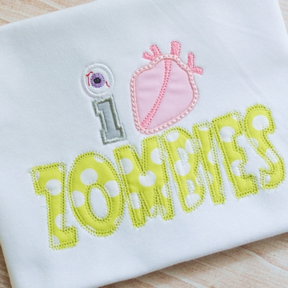 I Heart Zombies Machine Embroidery Design