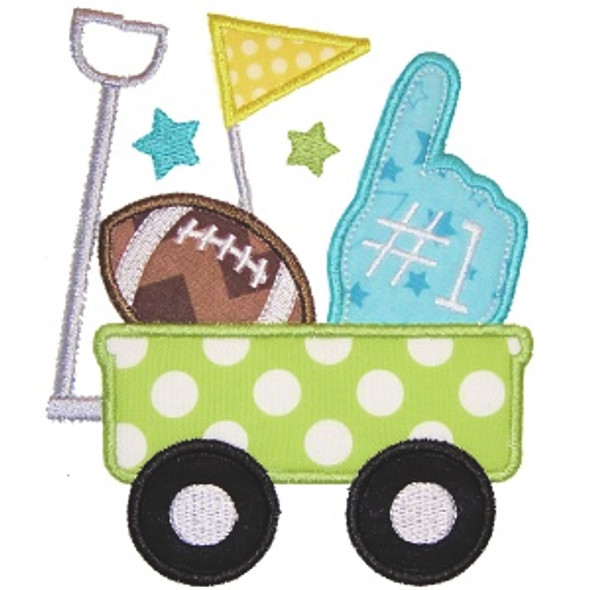 Football Wagon Applique Machine Embroidery Design