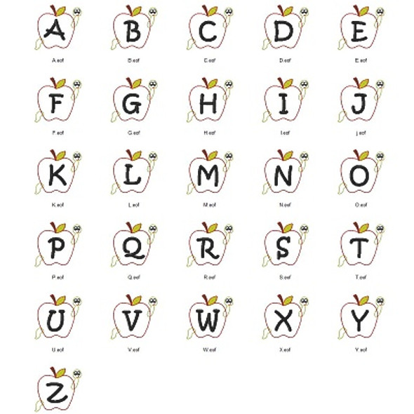 Apple Hair Feltie Alphabet Font Machine Embroidery Design for Back to School