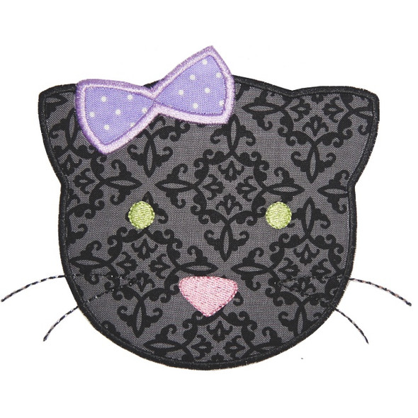 Cute Girl Black Cat Machine Embroidery Design