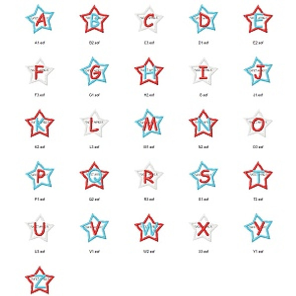 Tiny Star Spangled Alphabet  Embroidery Design Font