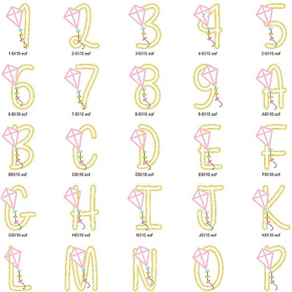 Kite Alphabet Machine Embroidery Design