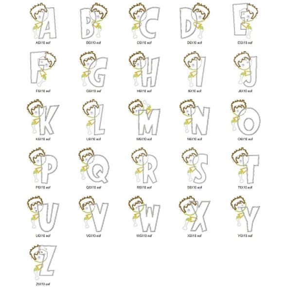 Lil Zombie Boy Alphabet  Embroidery Design Font