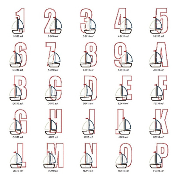 Sailboat 2 Alphabet  Embroidery Design Font