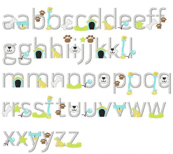 Puppy Embroidery Font Design Alphabet