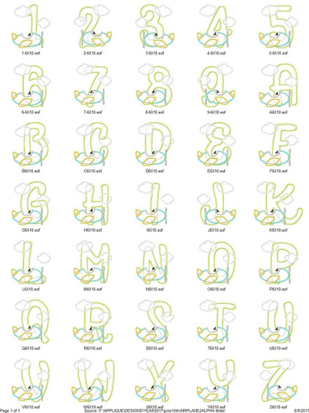 Airplane 2 Alphabet  Embroidery Design Font