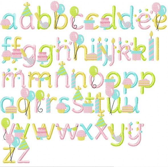 Birthday Embroidery Font Design Alphabet