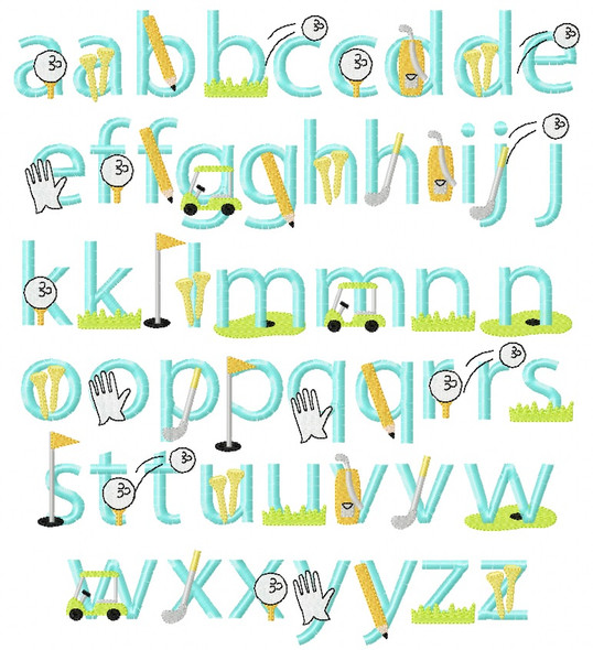 Golf Embroidery Font Design Alphabet