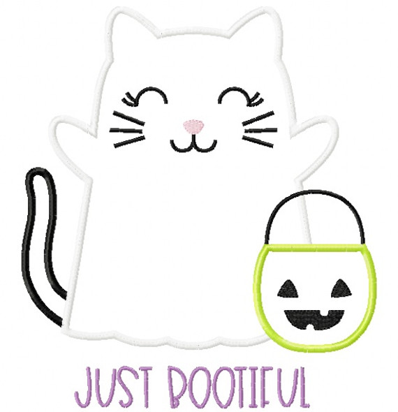 Ghost Kitty Satin and Zigzag Stitch Applique Machine Embroidery Design