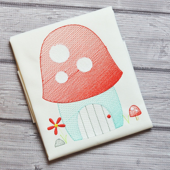 Mushroom House Sketch Filled Stitch Machine Embroidery Design