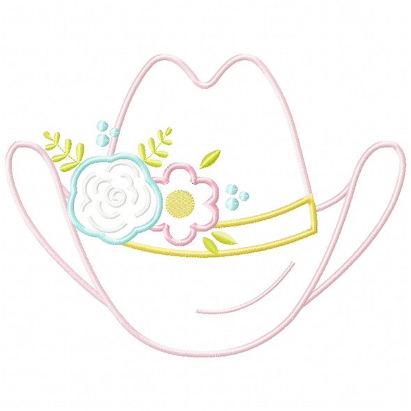 Floral Cowgirl Hat Satin and Zigzag Applique Machine Embroidery Design