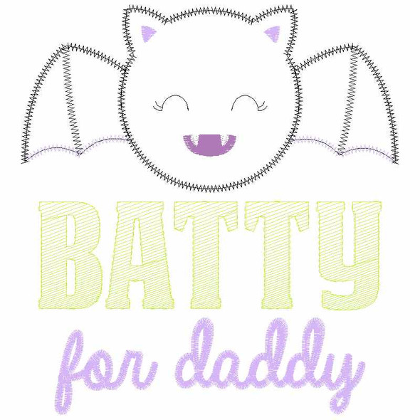 Batty For Daddy Satin and Zigzag Applique   Embroidery Design