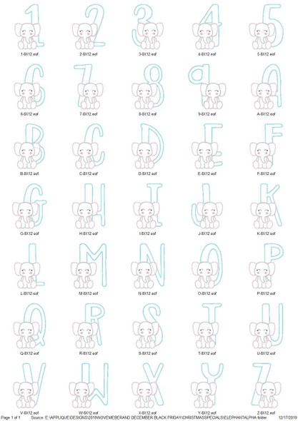 Elephant Alphabet Embroidery Design Font