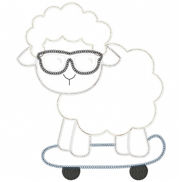 Skateboard Lamb Vintage and Chain Stitch Embroidery Design