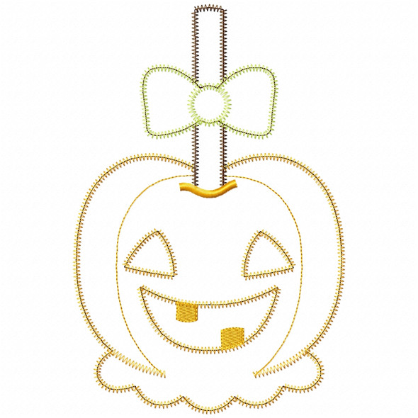 Girly Jack O Lantern Candy Apple Satin and Zigzag Applique Embroidery Design