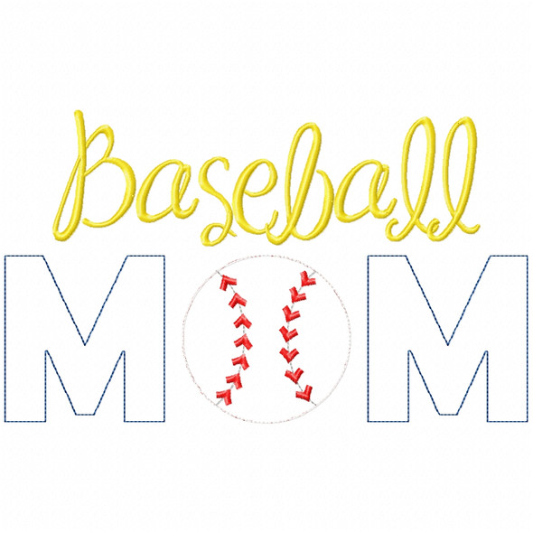 Baseball Mom Simple Stitch and Sketch Fill Applique
