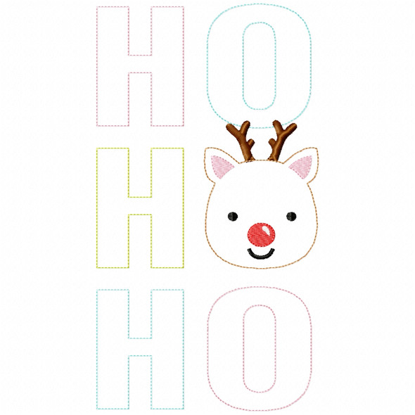 Reindeer Ho Ho Ho Simple Stitch and Sketch Fill Applique Embroidery Design