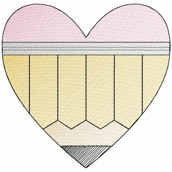 Heart pencil machine embroidery design for Back to School in sketch filled – available in 4x4, 5x7, 6x10, 8x8, and 9x14 sizes Heart pencil machine embroidery design for Back to School in sketch filled – available in 4x4, 5x7, 6x10, 8x8, and 9x14 sizes