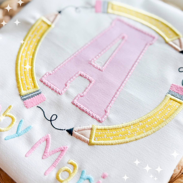 Pencil Border Applique Monogram Machine Embroidery Font For Instant Download
