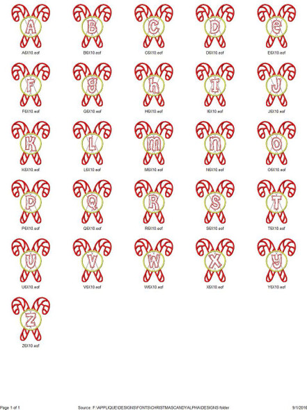 Christmas Candy Alphabet Embroidery Font Design