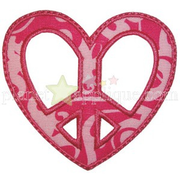 Peace Heart Applique Machine Embroidery Design