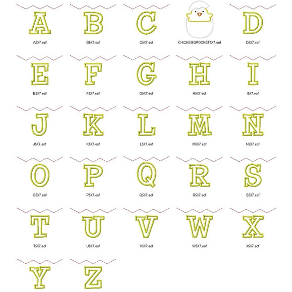 Chick In Egg Pocket Alphabet Embroidery Font Design