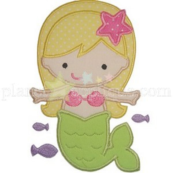 Cute Mermaid Applique Machine Embroidery Design