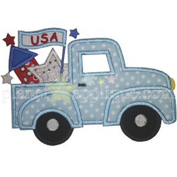 July 4th Truck Applique Machine Embroidery Design