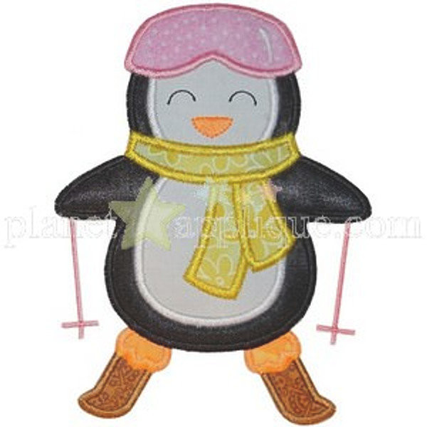 Ski Penguin Applique Machine Embroidery Design