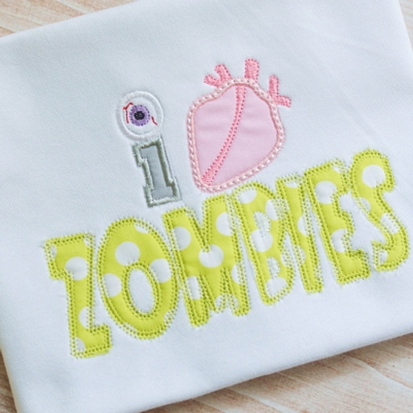 I Heart Zombies Machine Embroidery Design