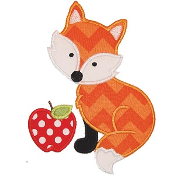 Fox and Apple Applique Machine Embroidery Design