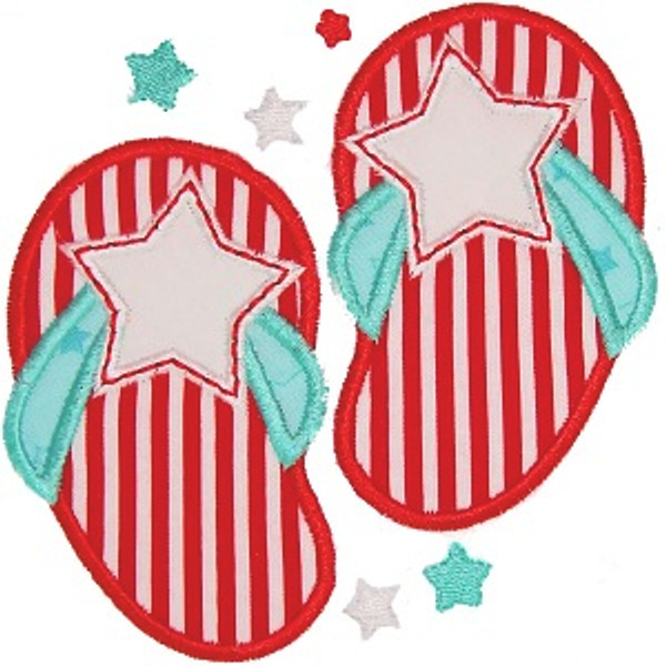 4th of July Flip Flops Machine Embroidery Design