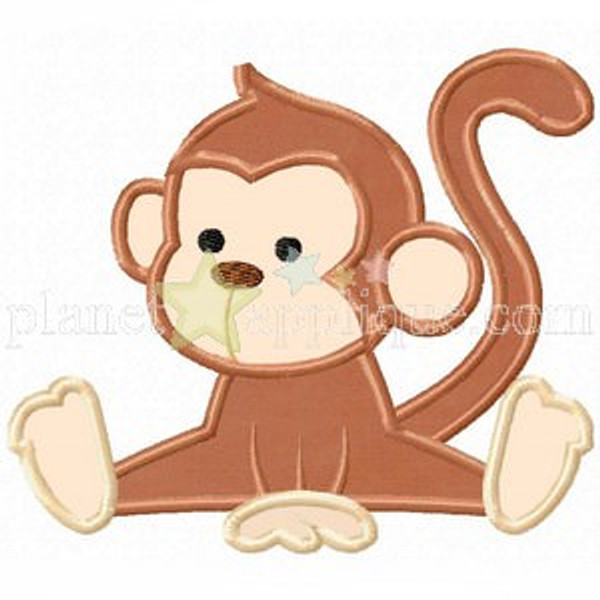 Baby Monkey Applique Machine Embroidery Design