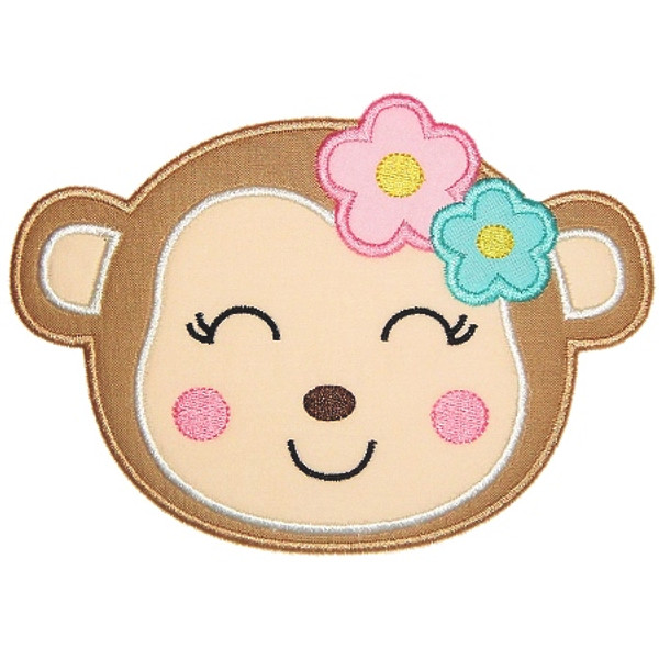 Girl Monkey Applique and Filled Machine Embroidery Design