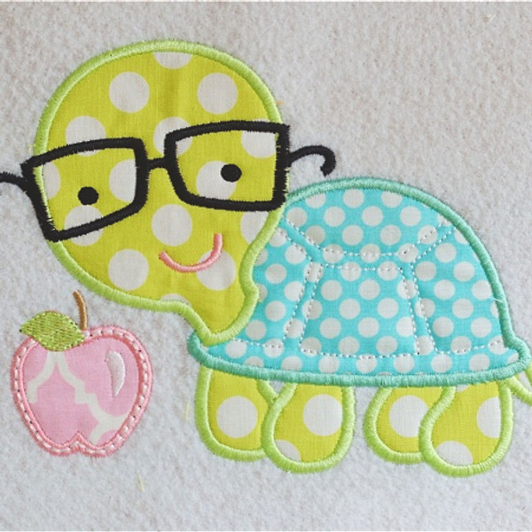 Turtle and Apple Applique Machine Embroidery Design