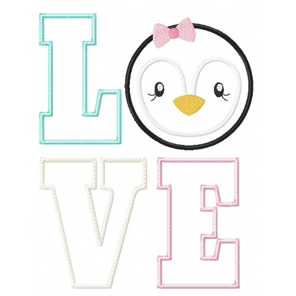 Love Penguin Applique Machine Embroidery Design