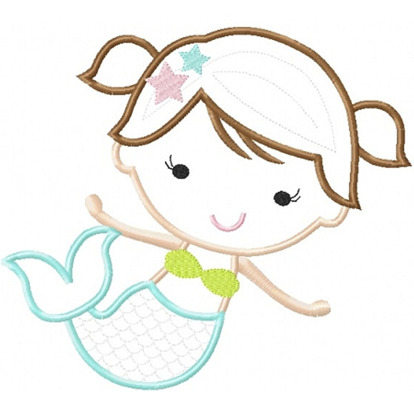 Sweet Mermaid Applique Machine Embroidery Design