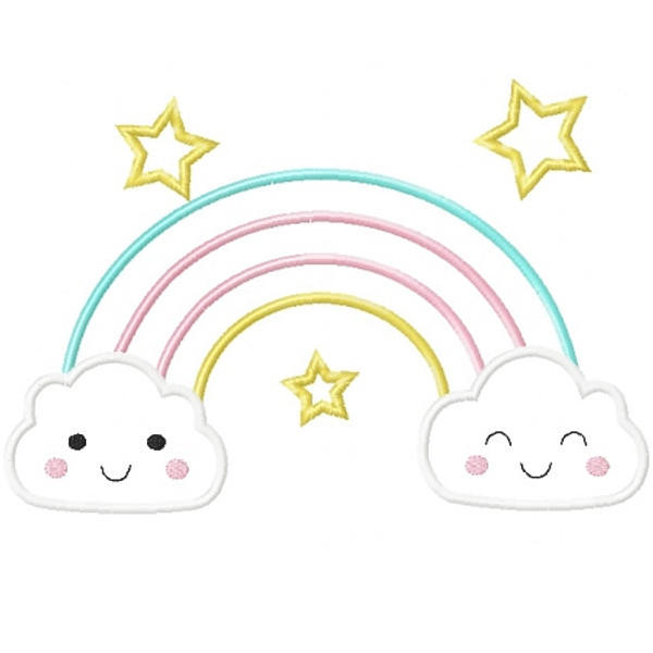 Rainbow and Clouds Applique Machine Embroidery Design