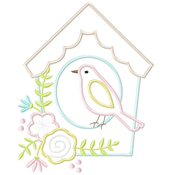 Floral Birdhouse Applique Machine Embroidery Design