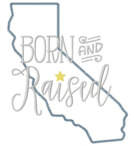 California Born and Raised Vintage and Blanket Stitch Applique Machine Embroidery Design