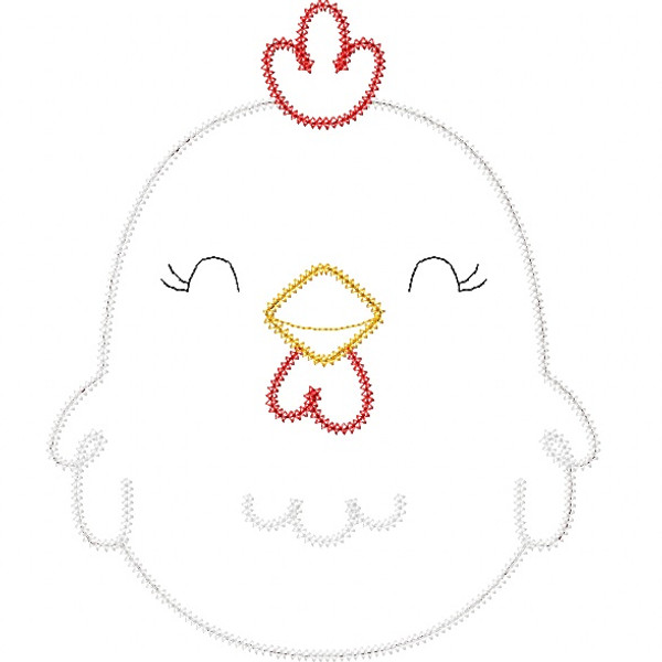 Cute Chicken Silhouette Vintage and Chain Stitch Applique Machine Embroidery Design