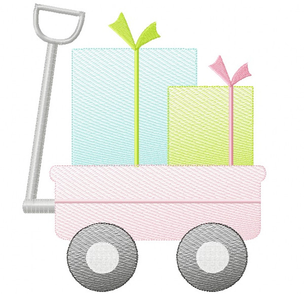 Gift Wagon Sketch and Zigzag Stitch Applique Machine Embroidery Design