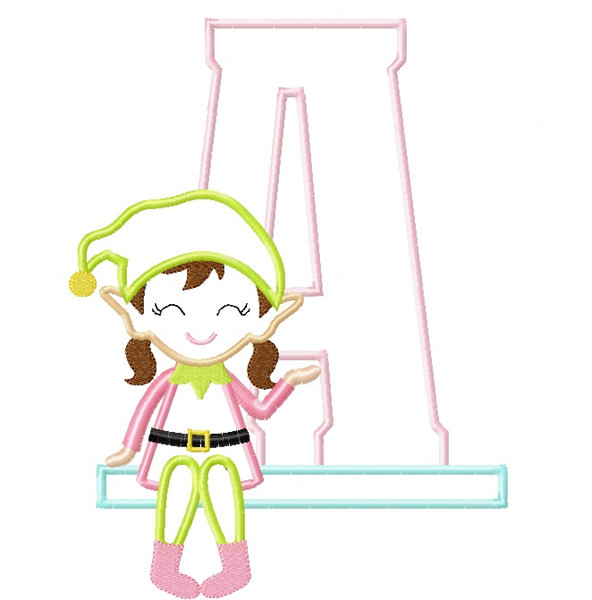 Girl Elf Applique Alphabet Machine Embroidery Design