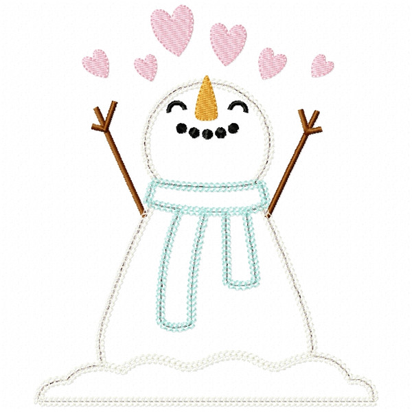 Hearts Snowman Vintage and Chain Stitch Machine Embroidery Design