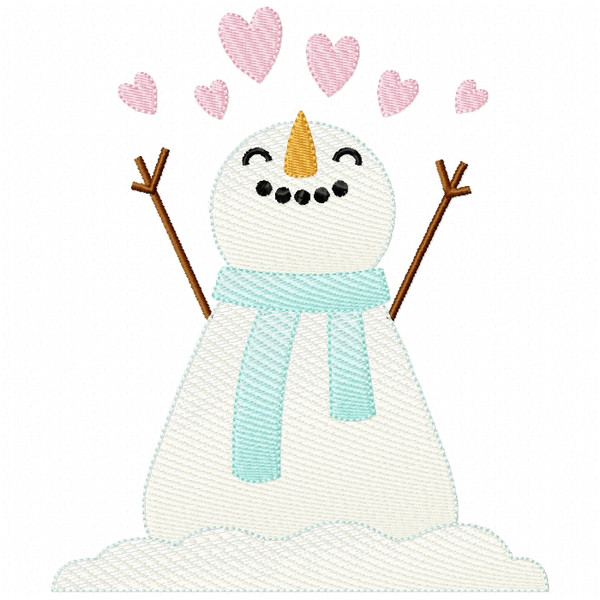 Hearts Snowman Sketch Filled Stitch Machine Embroidery Design