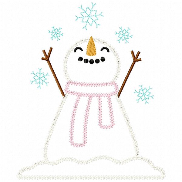 Snowflakes Snowman Vintage and Chain Stitch Machine Embroidery Design