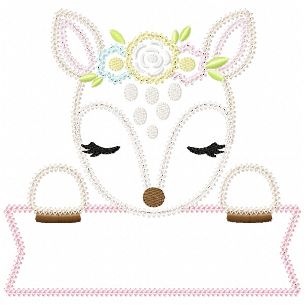 Sweet Fawn Banner Vintage and Chain Stitch Machine Embroidery Design