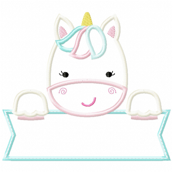 Unicorn Banner Satin and ZigZag Stitch Machine Embroidery Design