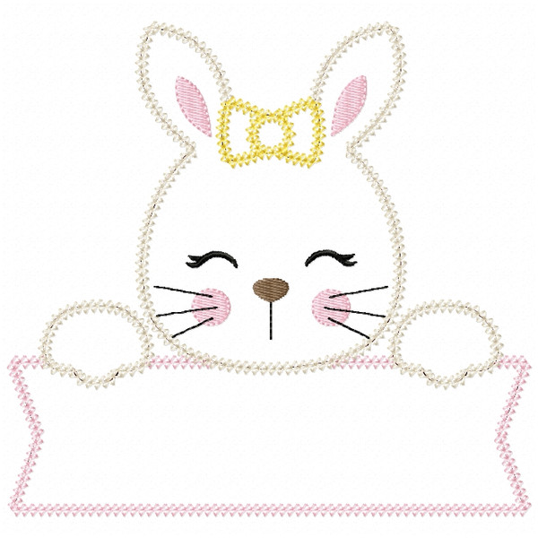 Girl Bunny Banner Vintage and Chain Stitch Machine Embroidery Design