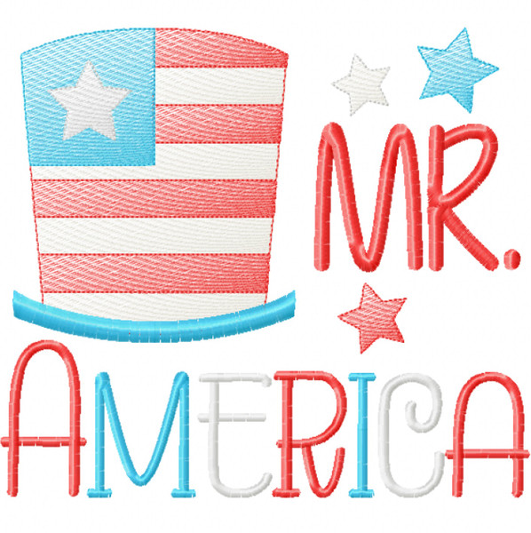 Mr America Sketch Applique Machine Embroidery Design